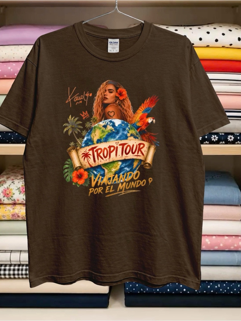 Karol G tropitour Graphic Tee, Tropical Concert Unisex Vintage Style